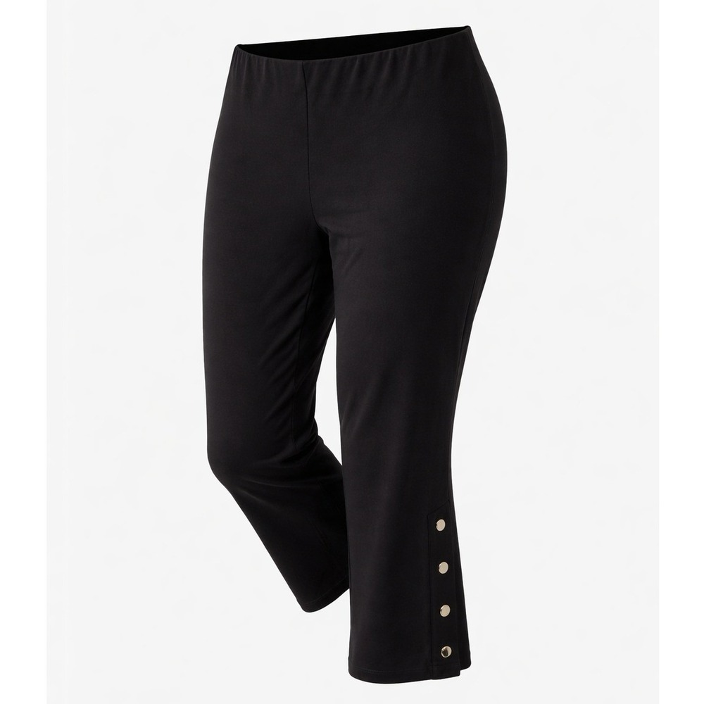 Nina Leonard Pants Women 2X Black Cropped Snap Button Detail Career Classic